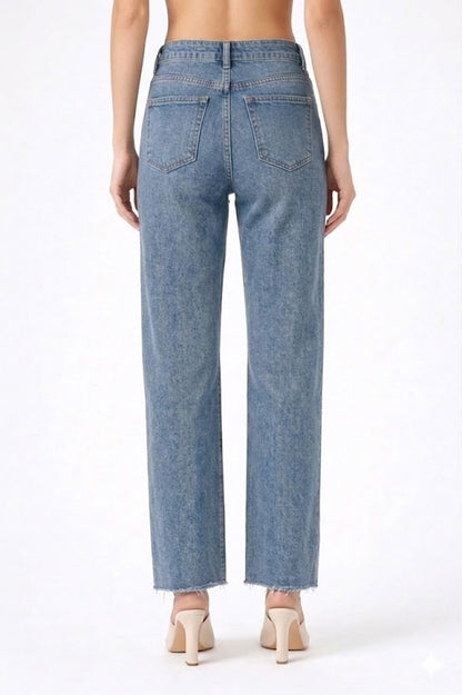 PANTALON DENIM WIDE-LEG CON DETALLES DE PERLAS